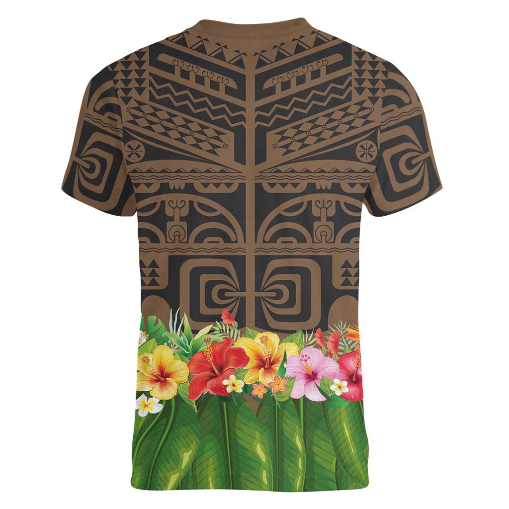 Hawaiian Hula Costume Women V-Neck T-Shirt Tribal Tattoo and Tropical Plants Skirt LT03 - Polynesian Pride