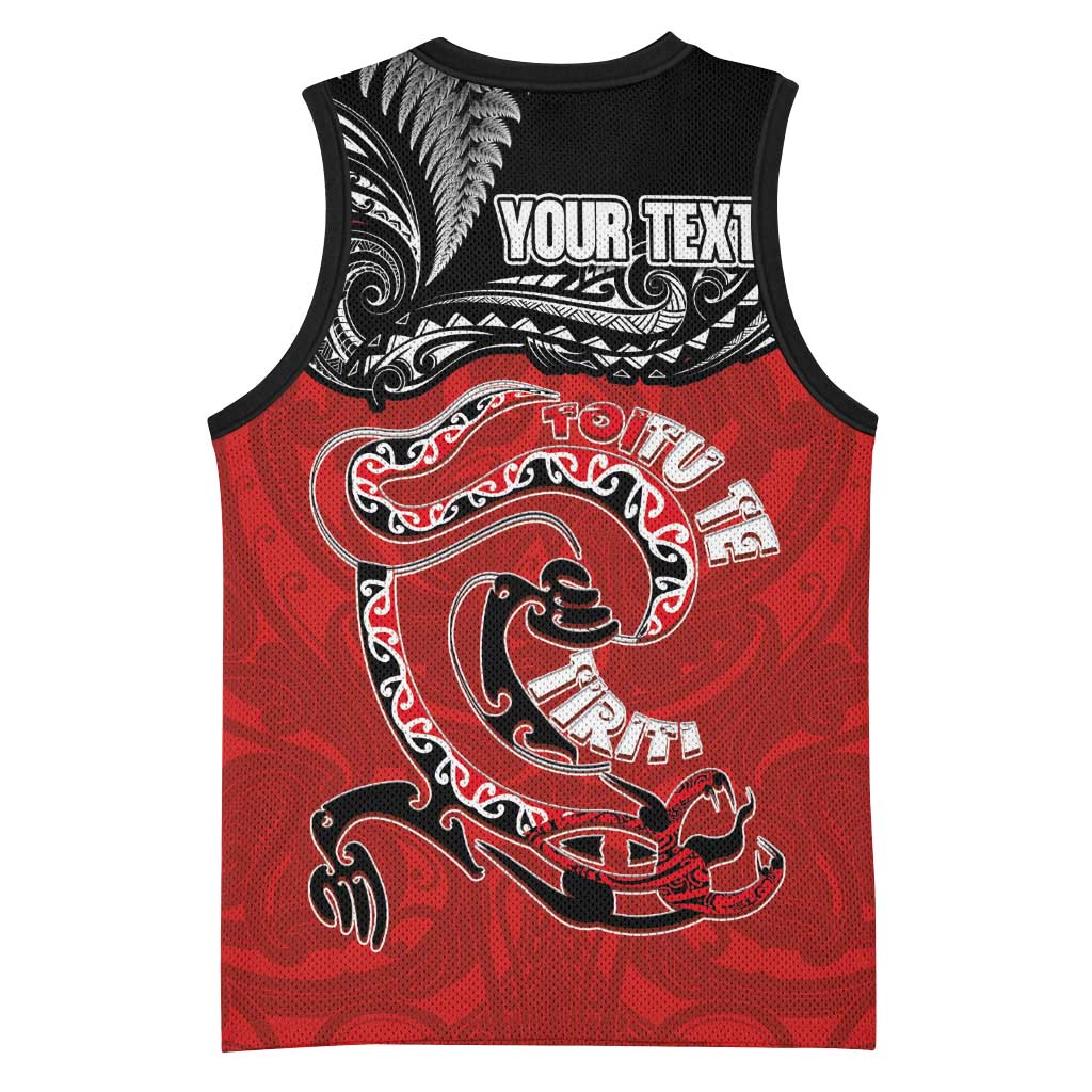 Personalised Aotearoa Toitu Te Tiriti Basketball Jersey Taniwha Tribal Motifs