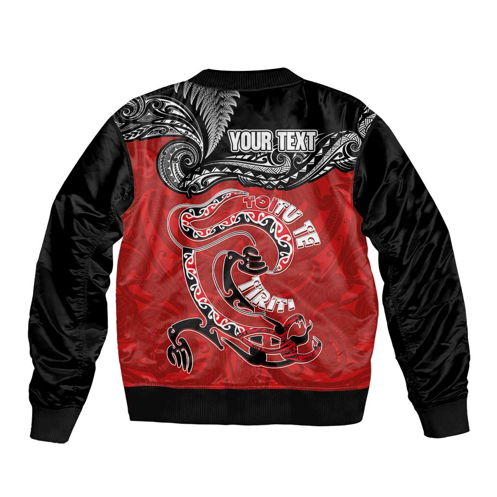 Personalised Aotearoa Toitu Te Tiriti Bomber Jacket Taniwha Tribal Motifs