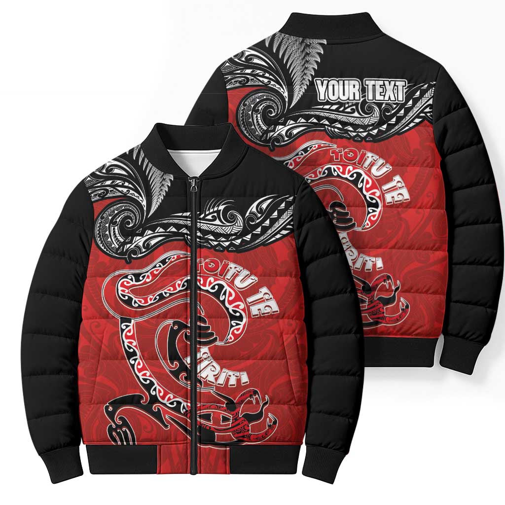 Personalised Aotearoa Toitu Te Tiriti Bomber Puffer Jacket Taniwha Tribal Motifs