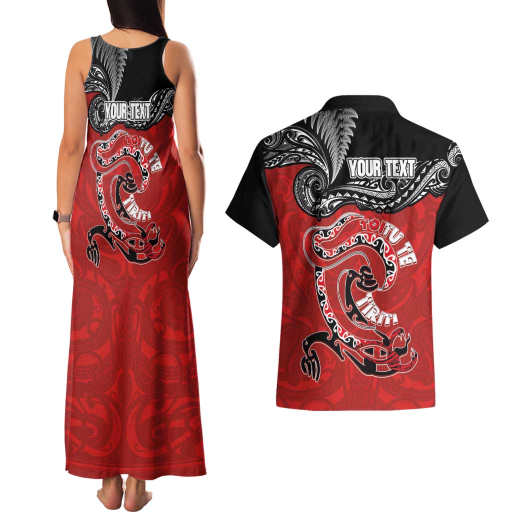Personalised Aotearoa Toitu Te Tiriti Couples Matching Tank Maxi Dress and Hawaiian Shirt Taniwha Tribal Motifs LT03 - Polynesian Pride