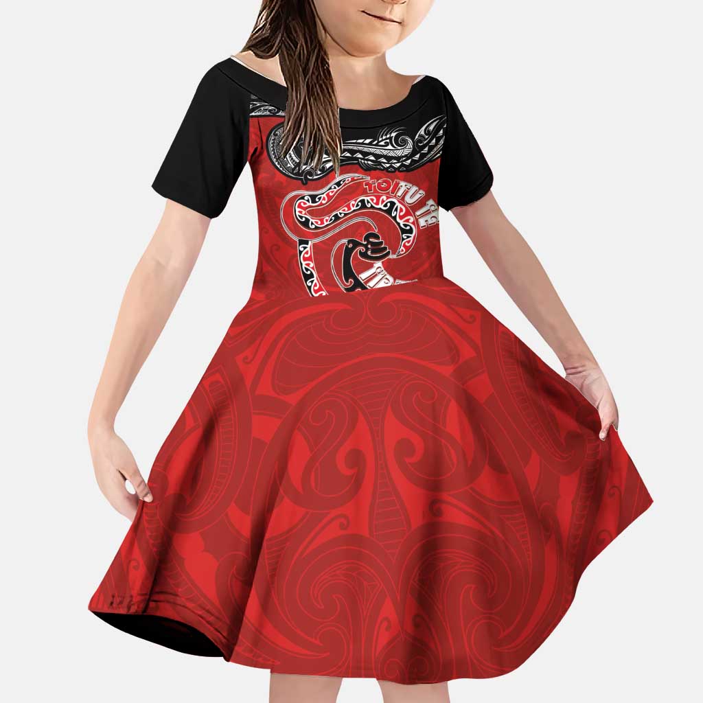 Personalised Aotearoa Toitu Te Tiriti Family Matching Mermaid Dress and Hawaiian Shirt Taniwha Tribal Motifs LT03 Daughter's Dress Multicolor - Polynesian Pride