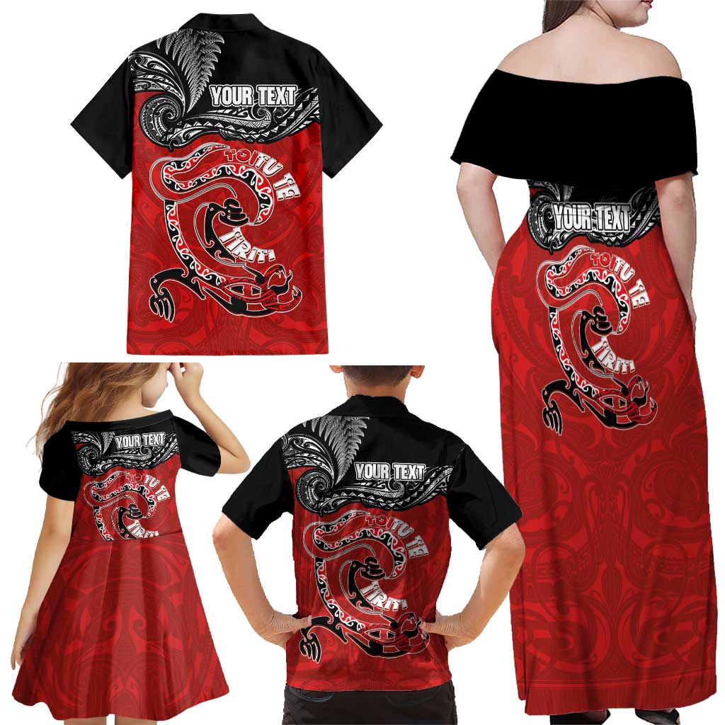 Personalised Aotearoa Toitu Te Tiriti Family Matching Off Shoulder Maxi Dress and Hawaiian Shirt Taniwha Tribal Motifs LT03 - Polynesian Pride