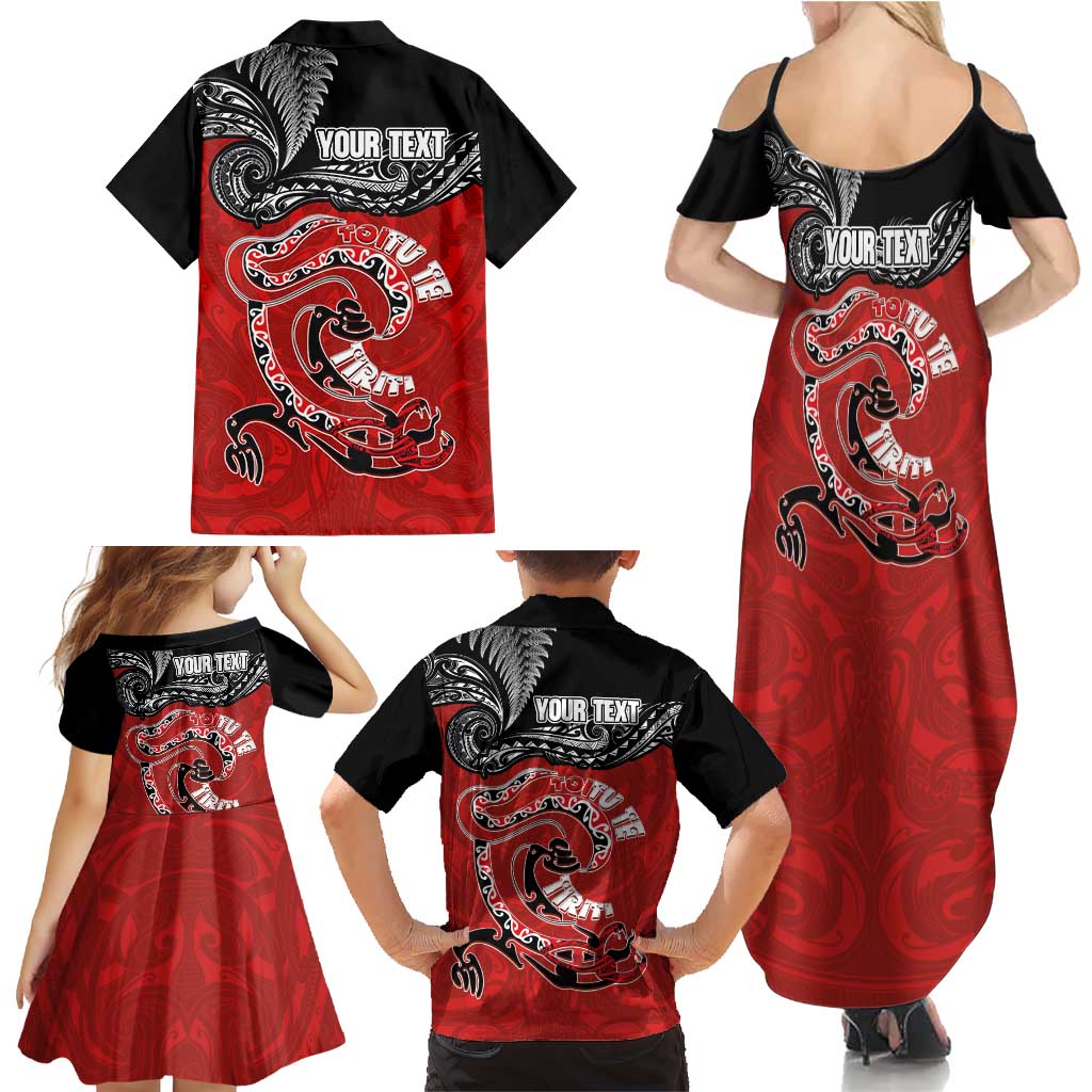 Personalised Aotearoa Toitu Te Tiriti Family Matching Summer Maxi Dress and Hawaiian Shirt Taniwha Tribal Motifs LT03 - Polynesian Pride