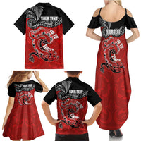 Personalised Aotearoa Toitu Te Tiriti Family Matching Summer Maxi Dress and Hawaiian Shirt Taniwha Tribal Motifs LT03 - Polynesian Pride