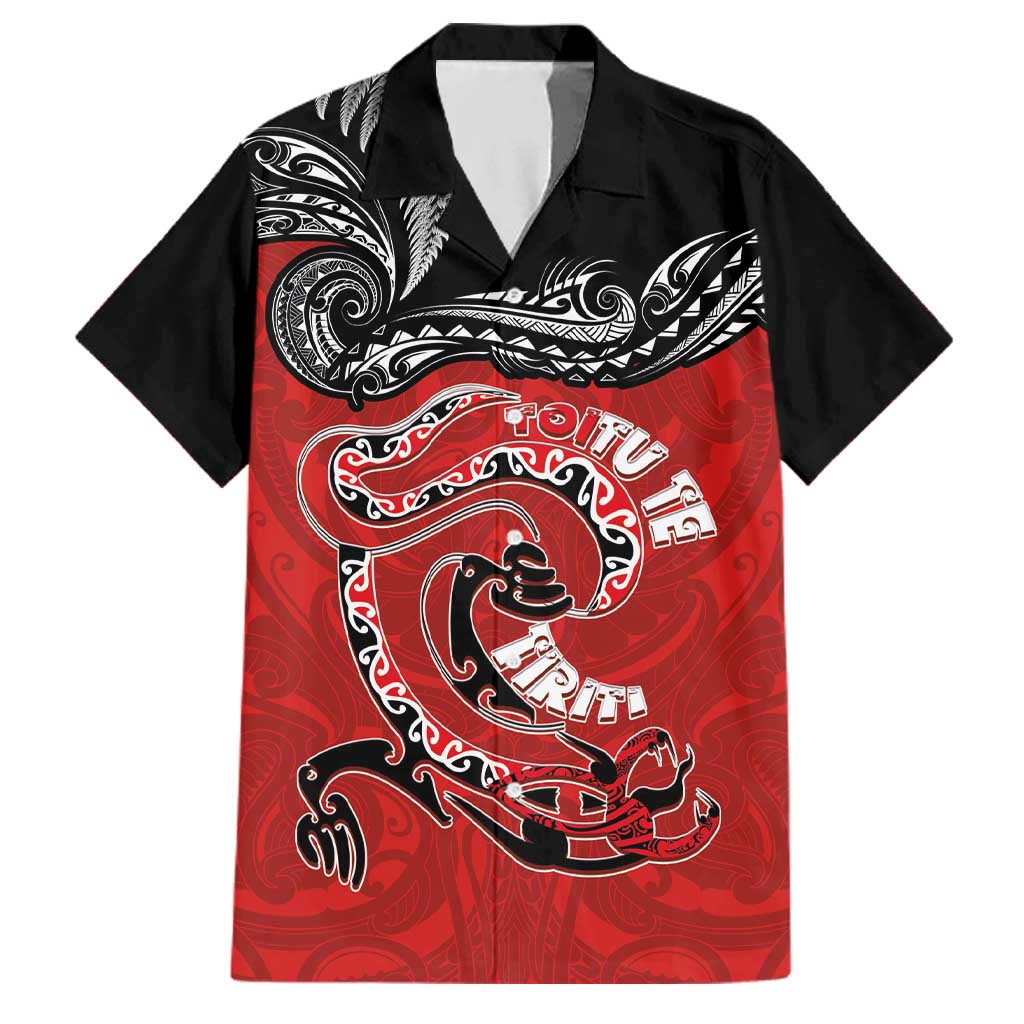 Personalised Aotearoa Toitu Te Tiriti Family Matching Summer Maxi Dress and Hawaiian Shirt Taniwha Tribal Motifs LT03 Dad's Shirt - Short Sleeve Multicolor - Polynesian Pride