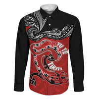 Personalised Aotearoa Toitu Te Tiriti Family Matching Tank Maxi Dress and Hawaiian Shirt Taniwha Tribal Motifs LT03 Dad's Shirt - Long Sleeve Multicolor - Polynesian Pride