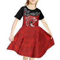 Personalised Aotearoa Toitu Te Tiriti Kid Short Sleeve Dress Taniwha Tribal Motifs