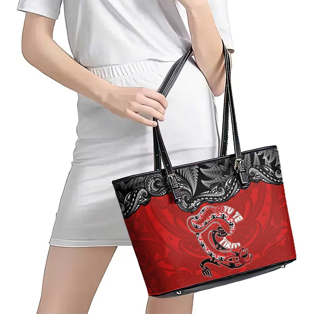 Aotearoa Toitu Te Tiriti Leather Tote Bag Taniwha Tribal Motifs LT03 - Polynesian Pride