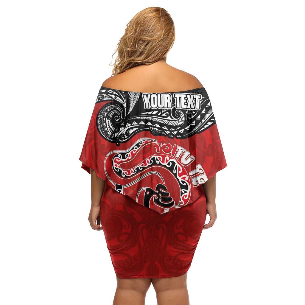 Personalised Aotearoa Toitu Te Tiriti Off Shoulder Short Dress Taniwha Tribal Motifs