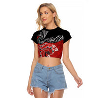 Personalised Aotearoa Toitu Te Tiriti Raglan Cropped T Shirt Taniwha Tribal Motifs