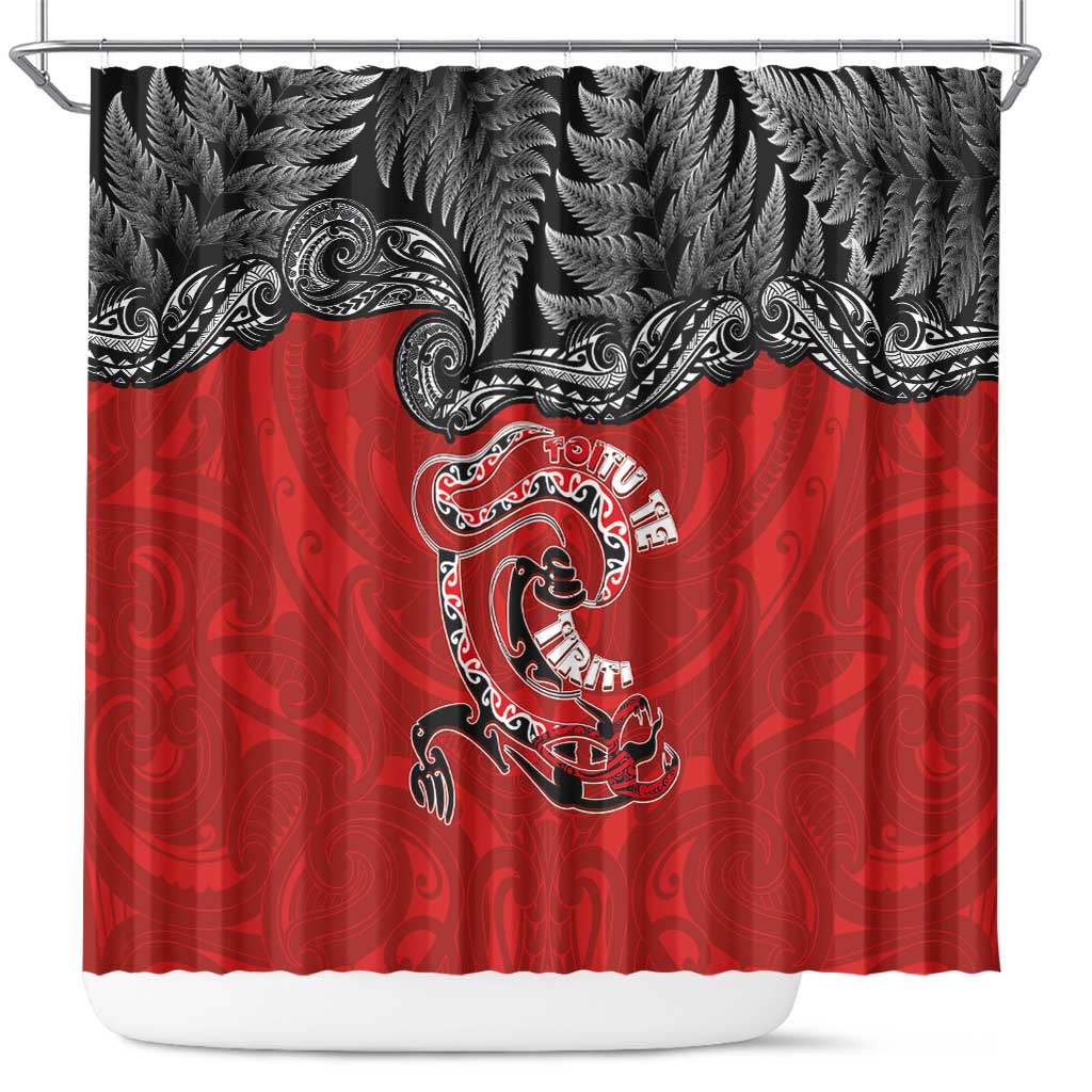 Aotearoa Toitu Te Tiriti Shower Curtain Taniwha Tribal Motifs