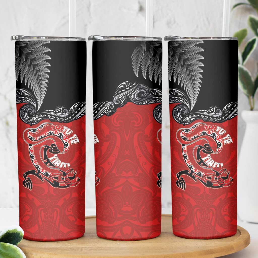 Aotearoa Toitu Te Tiriti Skinny Tumbler Taniwha Tribal Motifs LT03 - Polynesian Pride