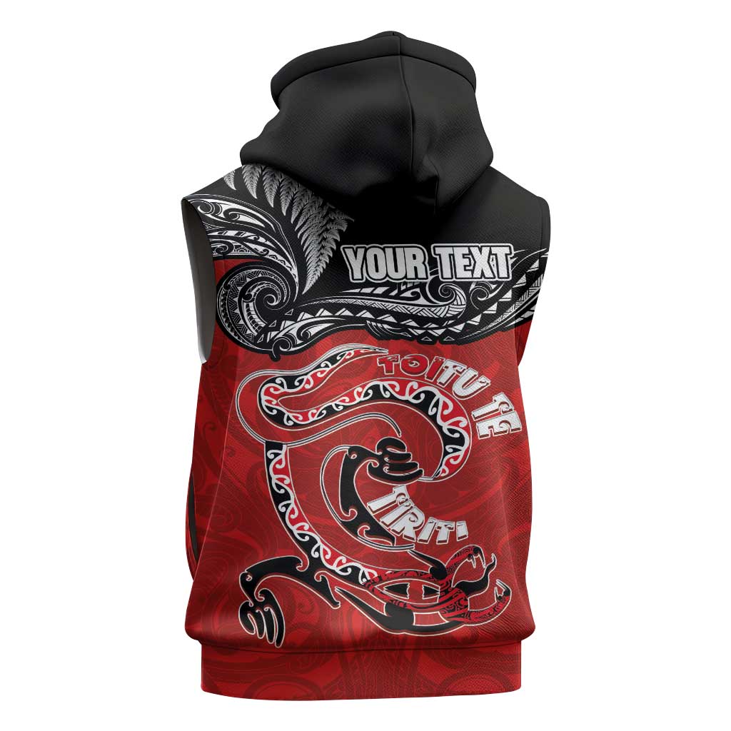 Personalised Aotearoa Toitu Te Tiriti Sleeveless Hoodie Taniwha Tribal Motifs LT03 - Polynesian Pride
