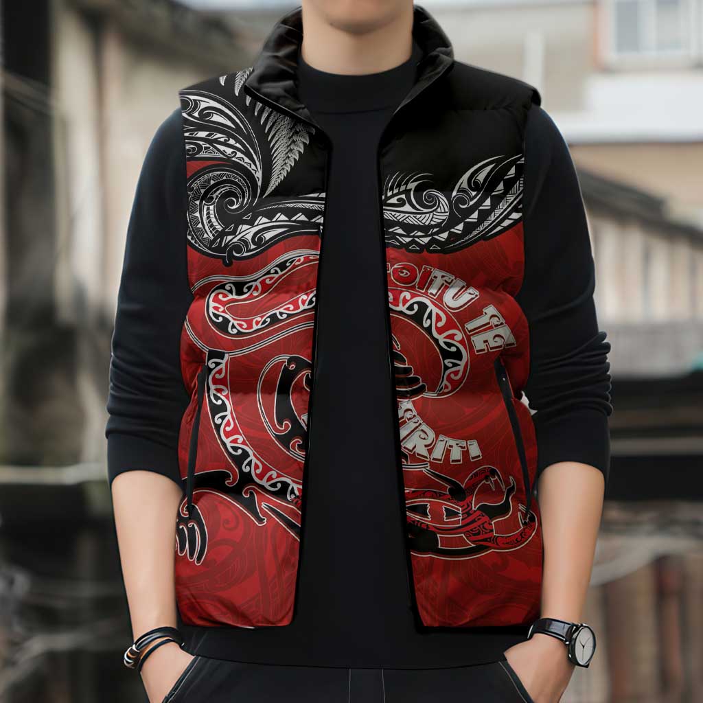 Personalised Aotearoa Toitu Te Tiriti Sleeveless Puffer Jacket Taniwha Tribal Motifs LT03 - Polynesian Pride