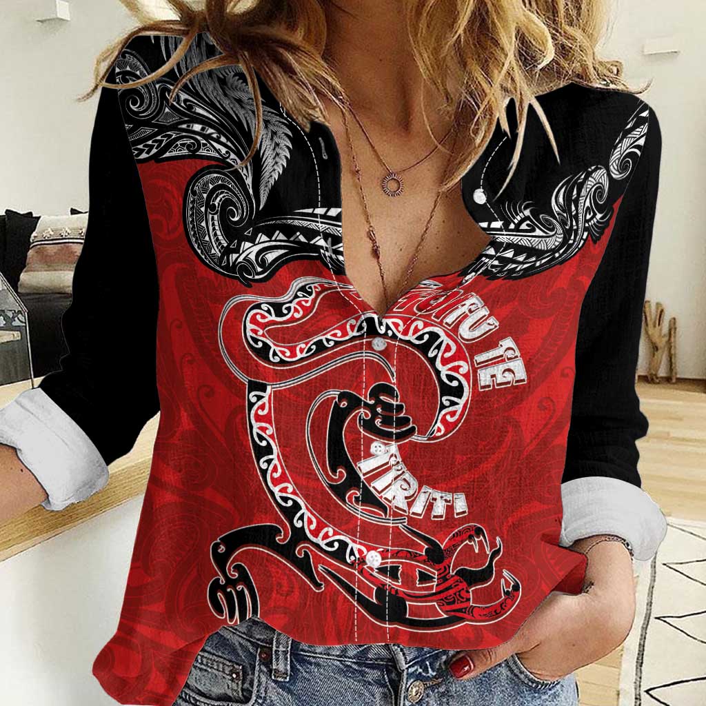 Personalised Aotearoa Toitu Te Tiriti Women Casual Shirt Taniwha Tribal Motifs