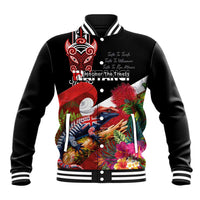Aotearoa Toitu Te Tiriti Baseball Jacket Waitangi-Honour The Treaty NZ Tuatara and Plants