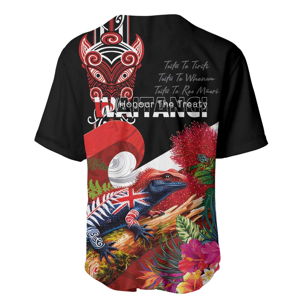 Aotearoa Toitu Te Tiriti Baseball Jersey Waitangi-Honour The Treaty NZ Tuatara and Plants