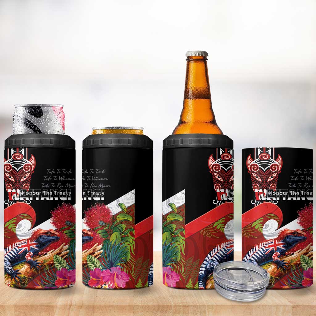 Aotearoa Toitu Te Tiriti 4 in 1 Can Cooler Tumbler Waitangi-Honour The Treaty NZ Tuatara and Plants LT03 - Polynesian Pride