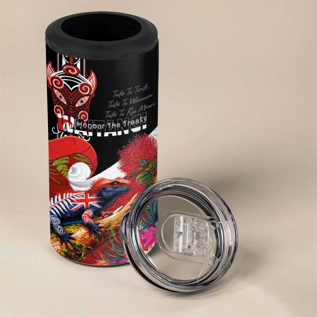 Aotearoa Toitu Te Tiriti 4 in 1 Can Cooler Tumbler Waitangi-Honour The Treaty NZ Tuatara and Plants LT03 - Polynesian Pride
