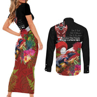 Aotearoa Toitu Te Tiriti Couples Matching Short Sleeve Bodycon Dress and Long Sleeve Button Shirt Waitangi-Honour The Treaty NZ Tuatara and Plants LT03 - Polynesian Pride