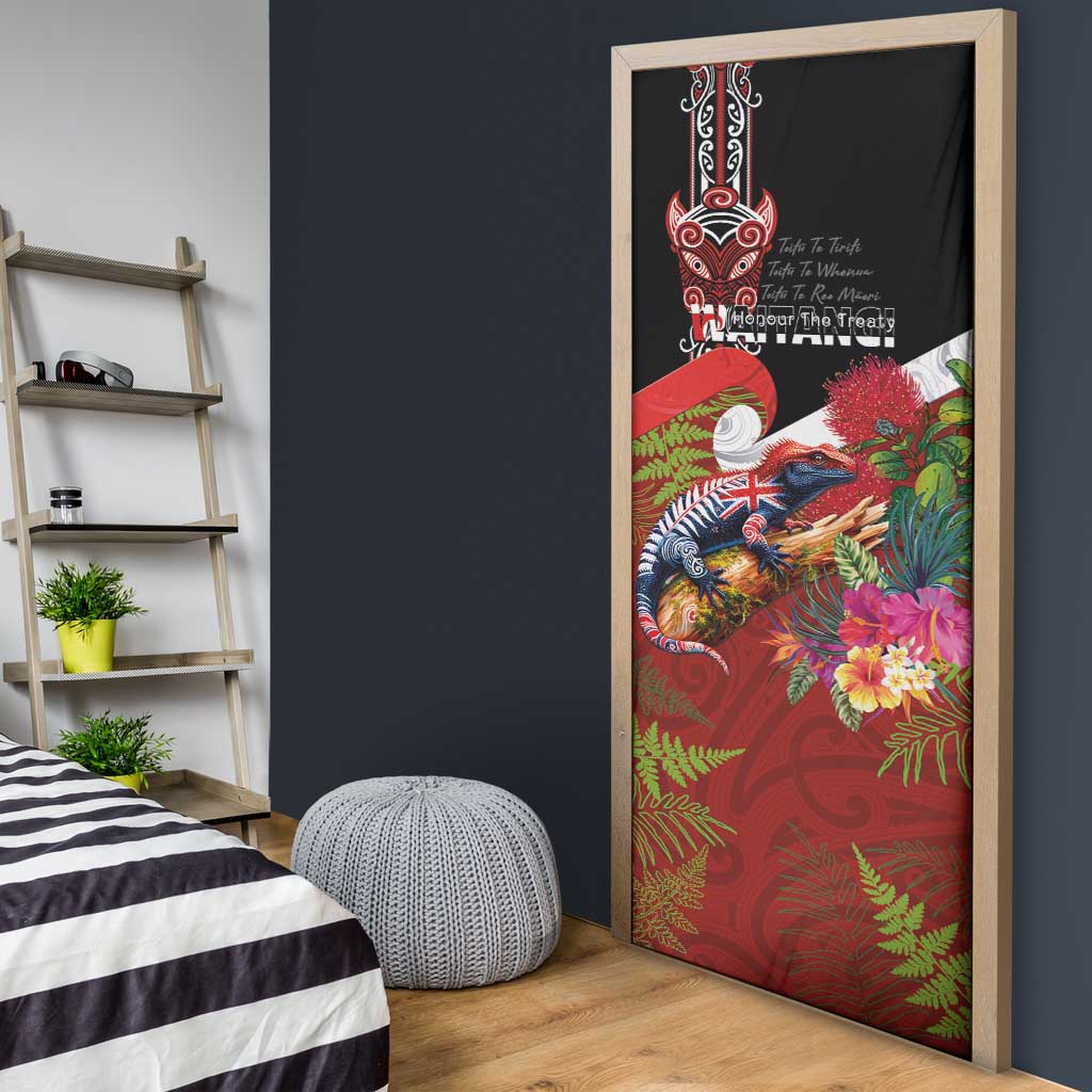 Aotearoa Toitu Te Tiriti Door Cover Waitangi-Honour The Treaty NZ Tuatara and Plants