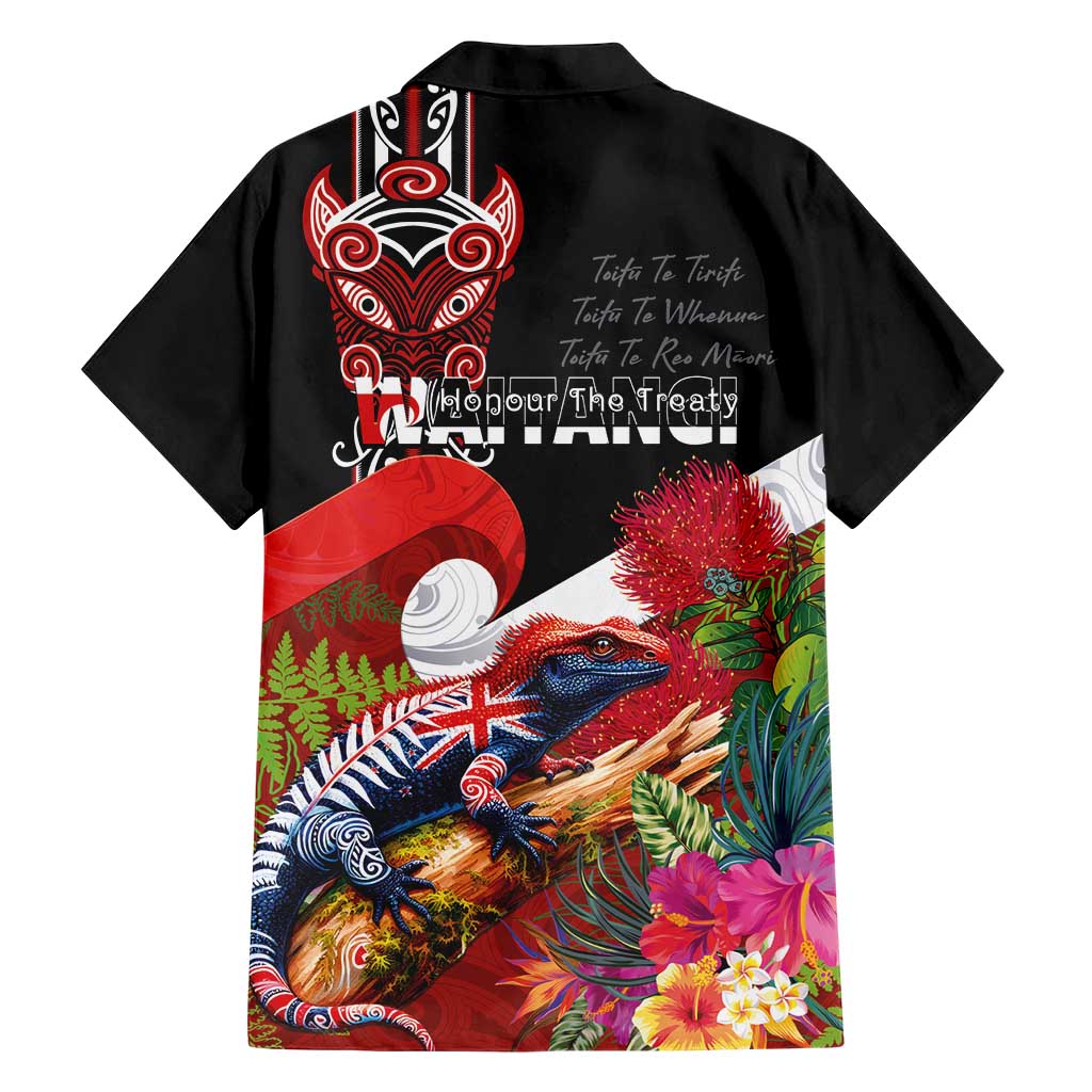 Aotearoa Toitu Te Tiriti Family Matching Long Sleeve Bodycon Dress and Hawaiian Shirt Waitangi-Honour The Treaty NZ Tuatara and Plants LT03 - Polynesian Pride