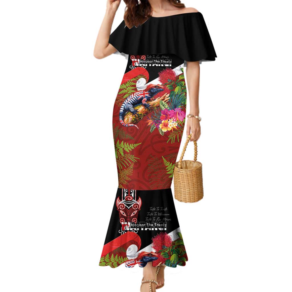 Aotearoa Toitu Te Tiriti Family Matching Mermaid Dress and Hawaiian Shirt Waitangi-Honour The Treaty NZ Tuatara and Plants LT03 Mom's Dress Multicolor - Polynesian Pride