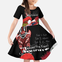 Aotearoa Toitu Te Tiriti Family Matching Off Shoulder Maxi Dress and Hawaiian Shirt Waitangi-Honour The Treaty NZ Tuatara and Plants LT03 Daughter's Dress Multicolor - Polynesian Pride