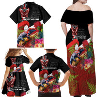 Aotearoa Toitu Te Tiriti Family Matching Off Shoulder Maxi Dress and Hawaiian Shirt Waitangi-Honour The Treaty NZ Tuatara and Plants LT03 - Polynesian Pride