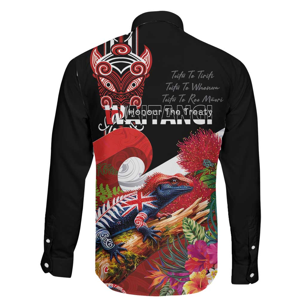 Aotearoa Toitu Te Tiriti Family Matching Off Shoulder Maxi Dress and Hawaiian Shirt Waitangi-Honour The Treaty NZ Tuatara and Plants LT03 - Polynesian Pride