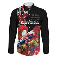 Aotearoa Toitu Te Tiriti Family Matching Off Shoulder Short Dress and Hawaiian Shirt Waitangi-Honour The Treaty NZ Tuatara and Plants LT03 Dad's Shirt - Long Sleeve Multicolor - Polynesian Pride