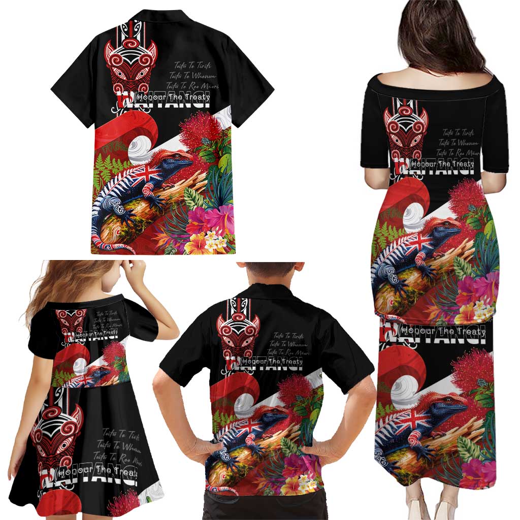 Aotearoa Toitu Te Tiriti Family Matching Puletasi and Hawaiian Shirt Waitangi-Honour The Treaty NZ Tuatara and Plants LT03 - Polynesian Pride