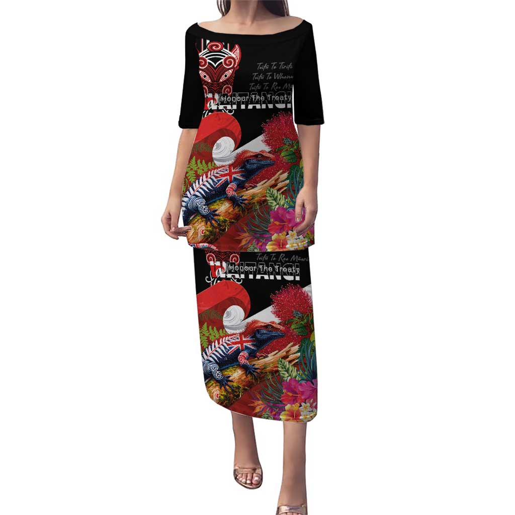 Aotearoa Toitu Te Tiriti Family Matching Puletasi and Hawaiian Shirt Waitangi-Honour The Treaty NZ Tuatara and Plants LT03 Mom's Dress Multicolor - Polynesian Pride