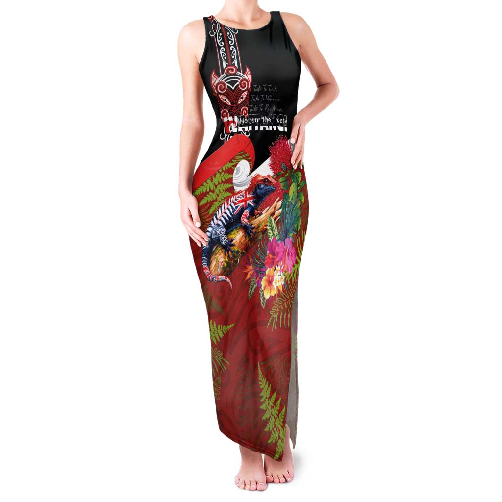 Aotearoa Toitu Te Tiriti Family Matching Tank Maxi Dress and Hawaiian Shirt Waitangi-Honour The Treaty NZ Tuatara and Plants LT03 Mom's Dress Multicolor - Polynesian Pride