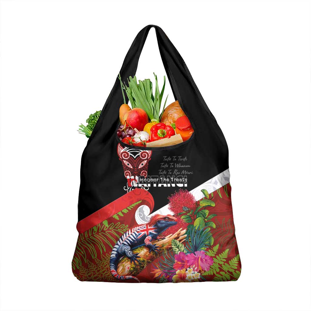 Aotearoa Toitu Te Tiriti Grocery Bag Waitangi-Honour The Treaty NZ Tuatara and Plants