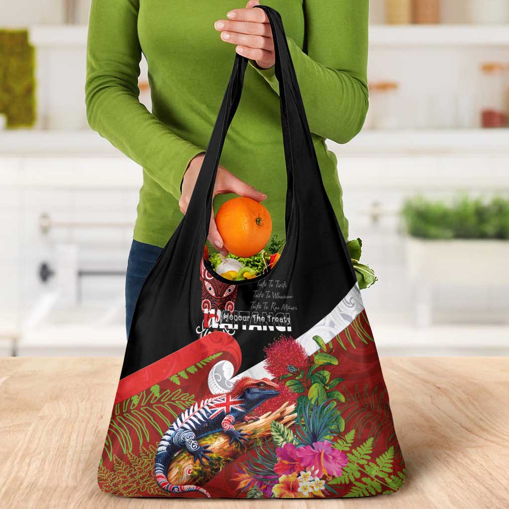 Aotearoa Toitu Te Tiriti Grocery Bag Waitangi-Honour The Treaty NZ Tuatara and Plants