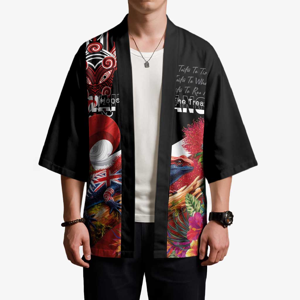 Aotearoa Toitu Te Tiriti Kimono Waitangi-Honour The Treaty NZ Tuatara and Plants