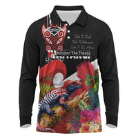 Aotearoa Toitu Te Tiriti Long Sleeve Polo Shirt Waitangi-Honour The Treaty NZ Tuatara and Plants LT03 Multicolor - Polynesian Pride