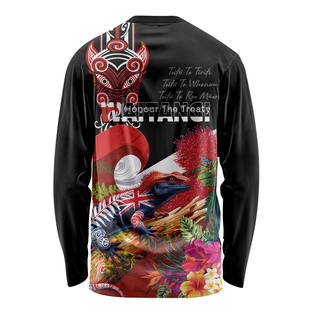 Aotearoa Toitu Te Tiriti Long Sleeve Shirt Waitangi-Honour The Treaty NZ Tuatara and Plants