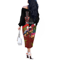 Aotearoa Toitu Te Tiriti Off The Shoulder Long Sleeve Dress Waitangi-Honour The Treaty NZ Tuatara and Plants LT03 - Polynesian Pride