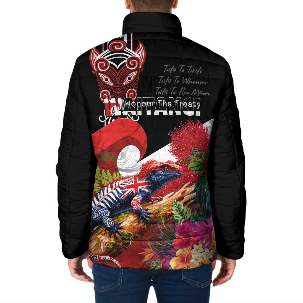 Aotearoa Toitu Te Tiriti Padded Jacket Waitangi-Honour The Treaty NZ Tuatara and Plants