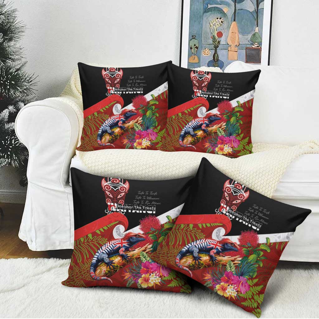 Aotearoa Toitu Te Tiriti Pillow Cover Waitangi-Honour The Treaty NZ Tuatara and Plants