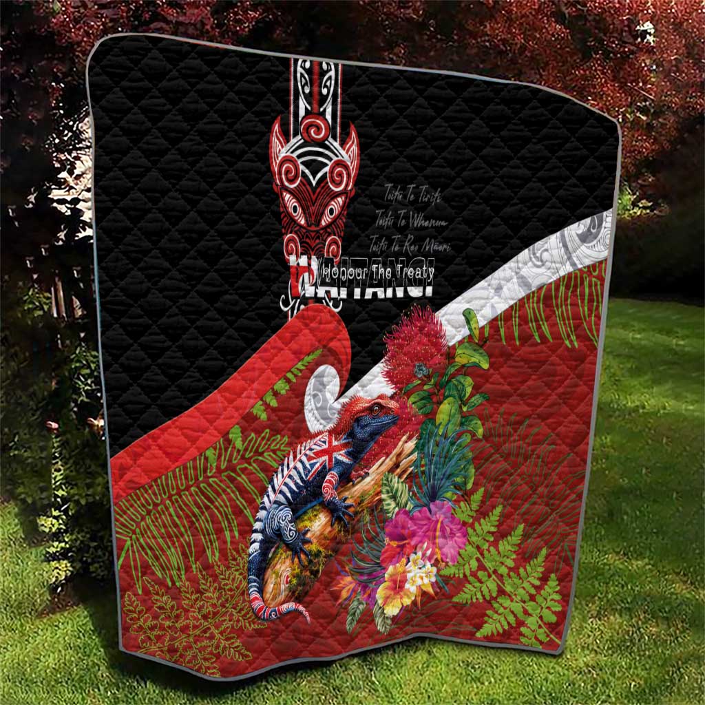 Aotearoa Toitu Te Tiriti Quilt Waitangi-Honour The Treaty NZ Tuatara and Plants