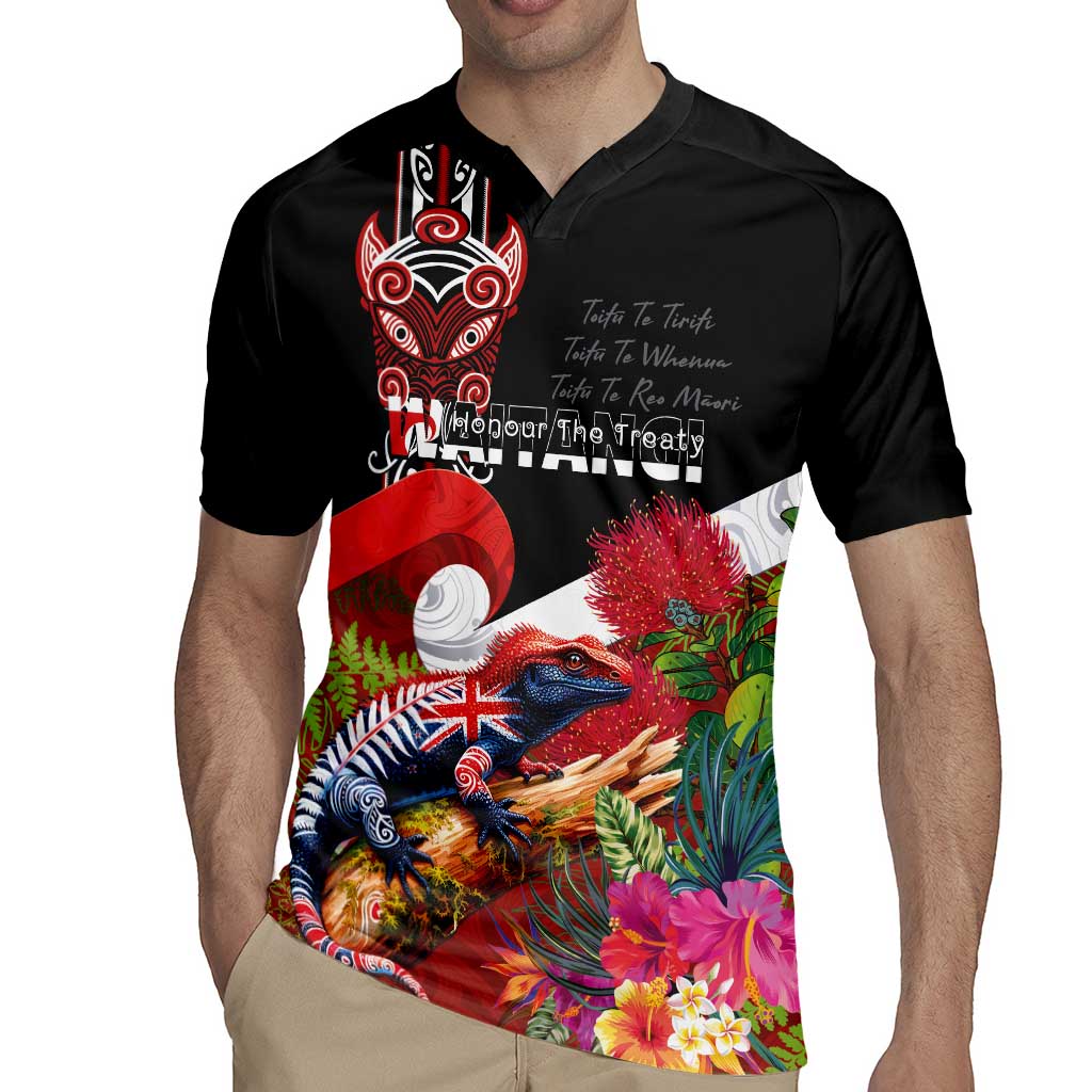 Aotearoa Toitu Te Tiriti Rugby Jersey Waitangi-Honour The Treaty NZ Tuatara and Plants