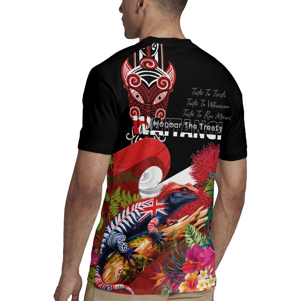 Aotearoa Toitu Te Tiriti Rugby Jersey Waitangi-Honour The Treaty NZ Tuatara and Plants