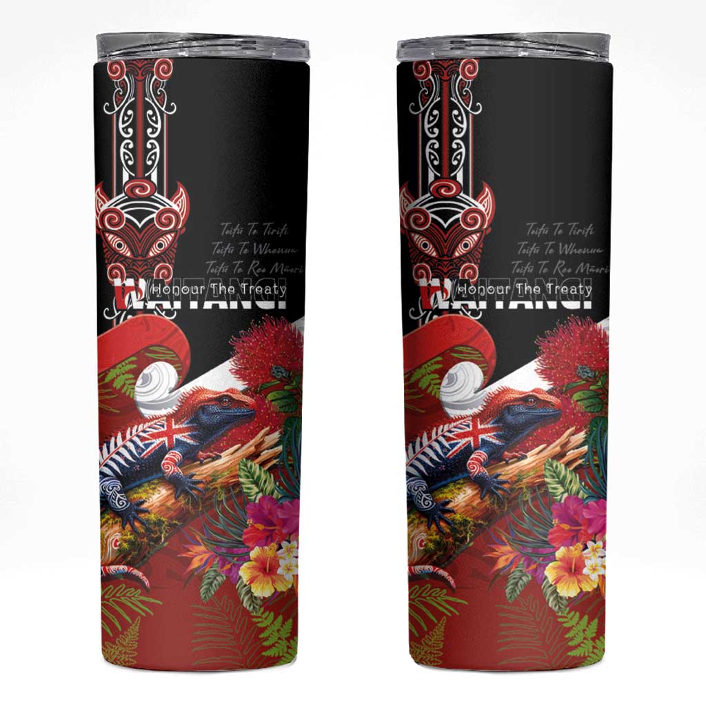 Aotearoa Toitu Te Tiriti Skinny Tumbler Waitangi-Honour The Treaty NZ Tuatara and Plants