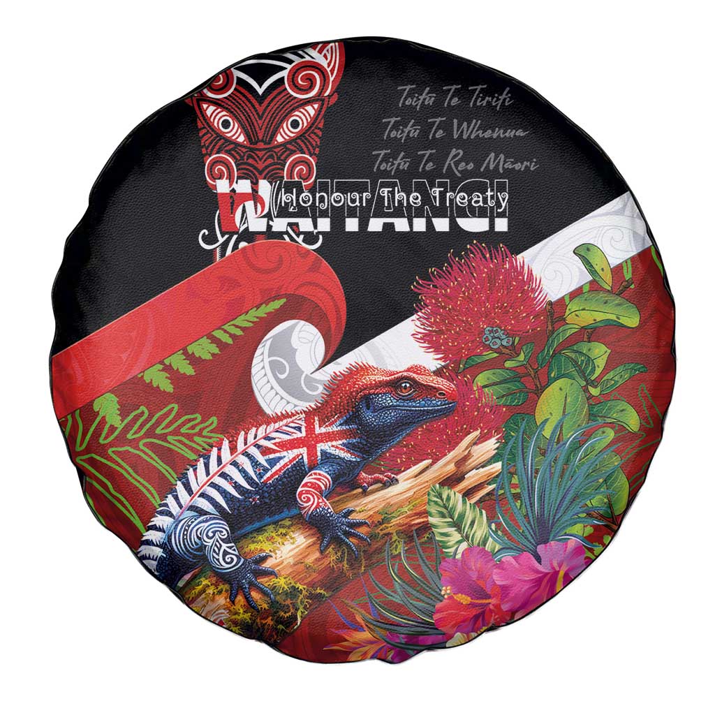 Aotearoa Toitu Te Tiriti Spare Tire Cover Waitangi-Honour The Treaty NZ Tuatara and Plants LT03 - Polynesian Pride