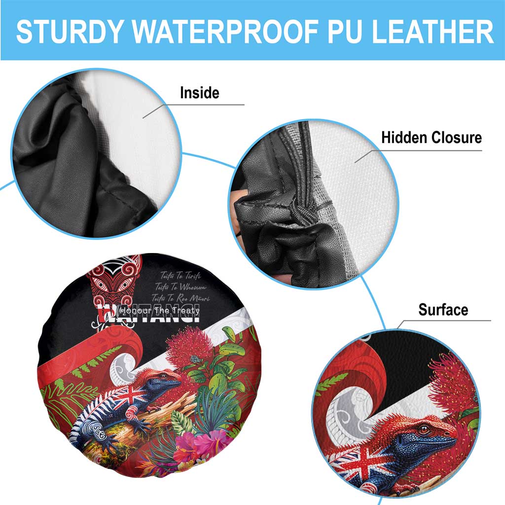 Aotearoa Toitu Te Tiriti Spare Tire Cover Waitangi-Honour The Treaty NZ Tuatara and Plants LT03 - Polynesian Pride
