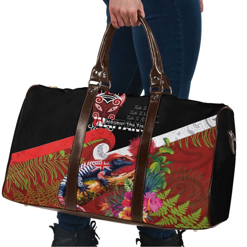 Aotearoa Toitu Te Tiriti Travel Bag Waitangi-Honour The Treaty NZ Tuatara and Plants